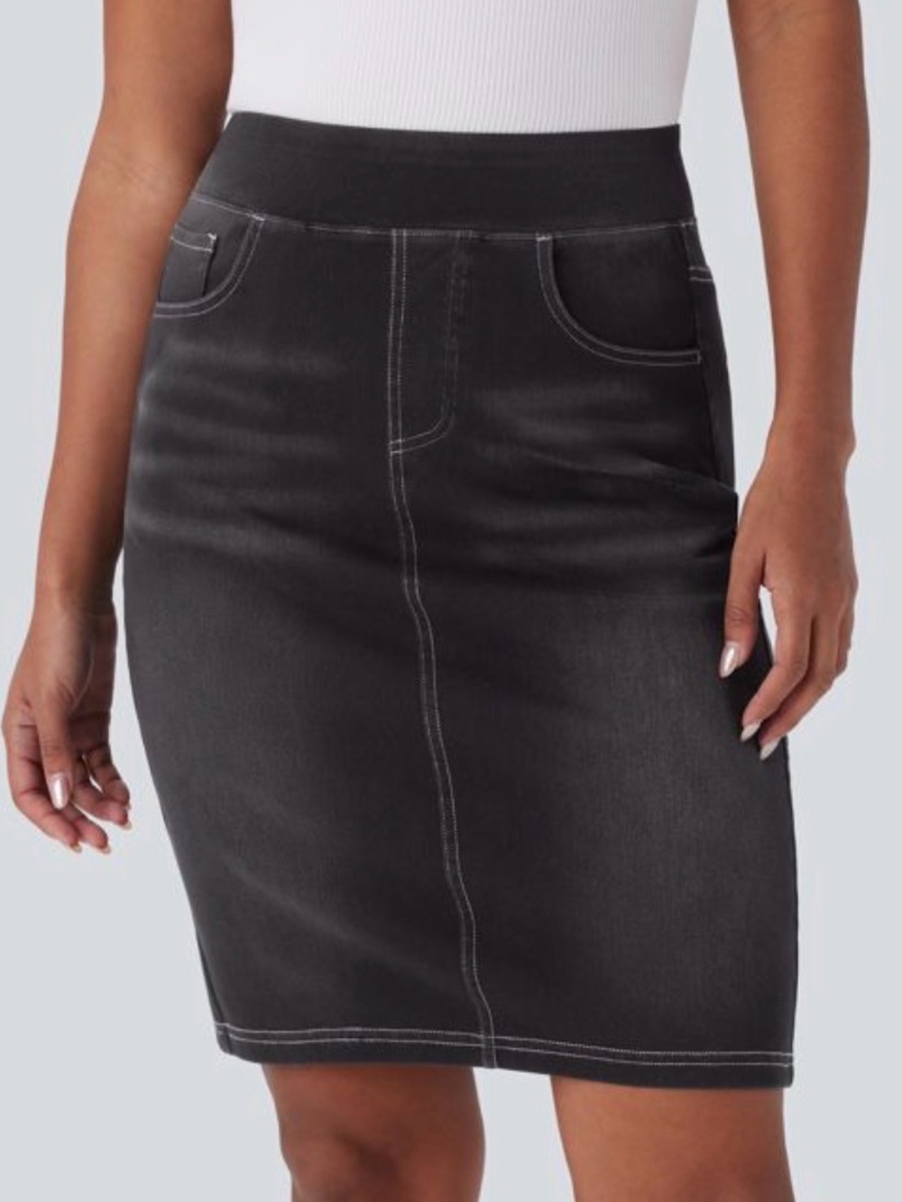 Halara Flex Denim High Waisted Stretch Pencil Skirt Plus 1X Carbon Black NWT